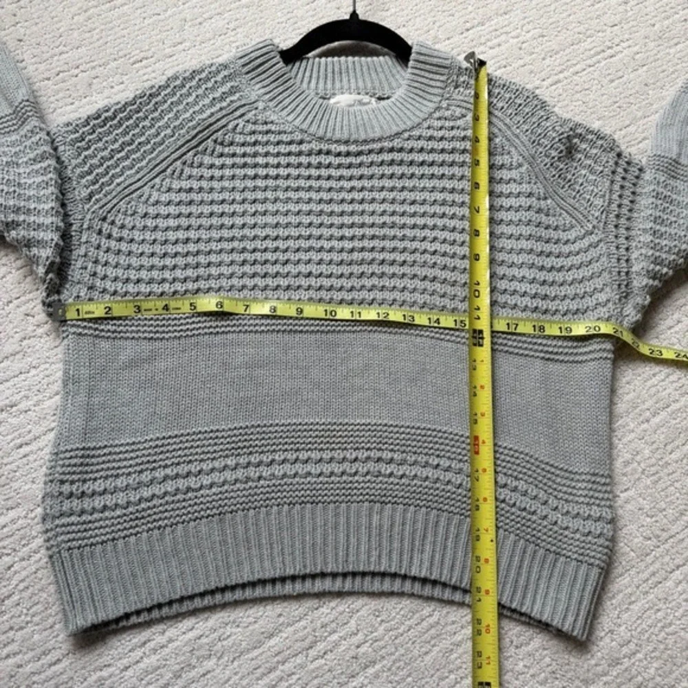 Gray Waffle Chunky Knit Raglan Crewneck Sweater L Casual Cabincore Cozy Outdoor‎